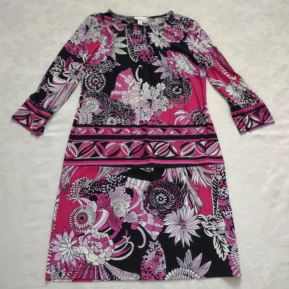 Donna Morgan | Dresses | Donna Morgan Floral Abstract Pink White Black Jersey  Dress | Poshmark